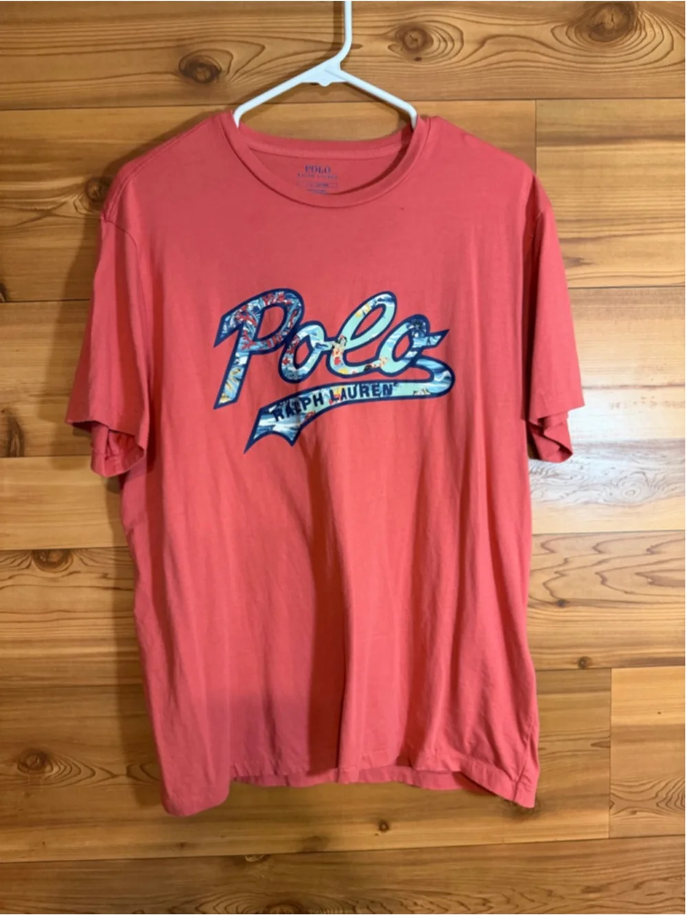 Polo Ralph Lauren mens Hawaiian Tropical Logo T shirt coral cotton size large